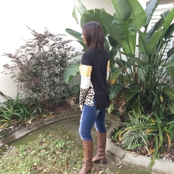 Glitter Leopard Striped Sweater Gold 0819 - Picture 8 of 12